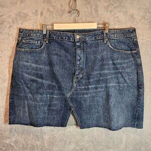 Old Navy Womens 28 Denim Button-Fly Skirt classic Retro raw Hem dark wash